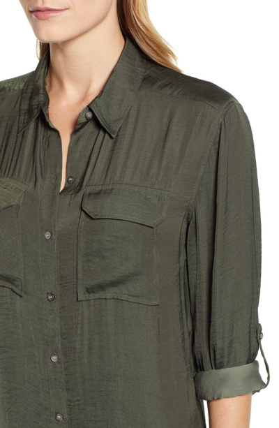 Shop Vince Camuto Two-pocket Rumple Blouse In Rich Olive