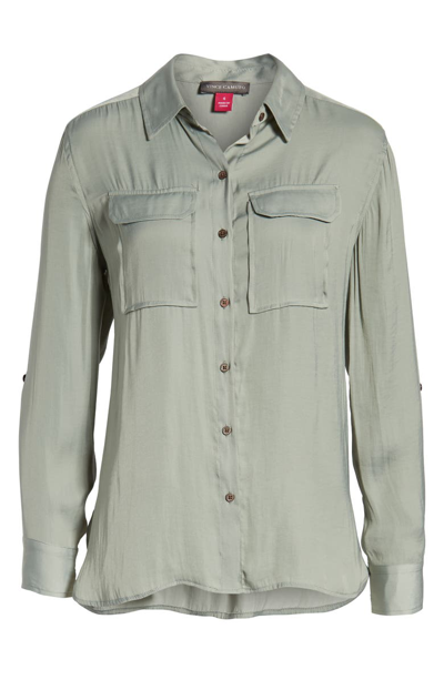 Shop Vince Camuto Two-pocket Rumple Blouse In Smoked Sage