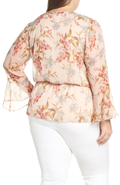 Shop Vince Camuto Flutter Cuff Wildflower Cinch Top In Peach Bellini