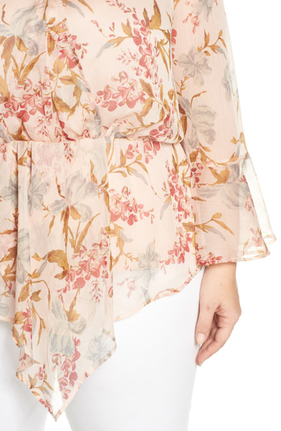 Shop Vince Camuto Flutter Cuff Wildflower Cinch Top In Peach Bellini