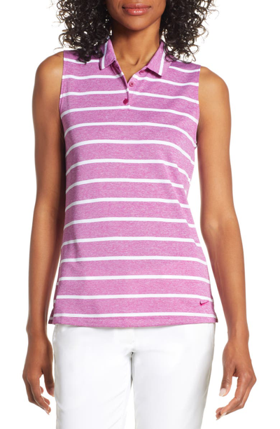 Shop Nike Dri-fit Stripe Sleeveless Polo In True Berry/ True Berry