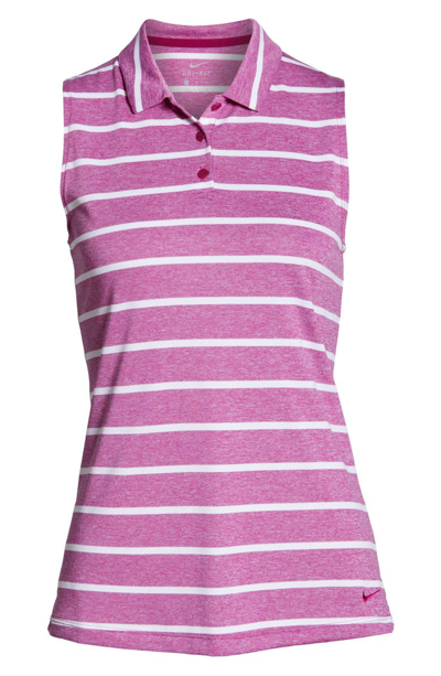 Shop Nike Dri-fit Stripe Sleeveless Polo In True Berry/ True Berry