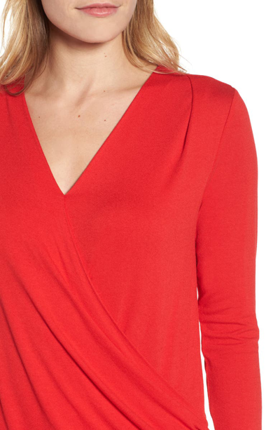 Shop Bobeau Faux Wrap Knit Top In Red Hibiscus