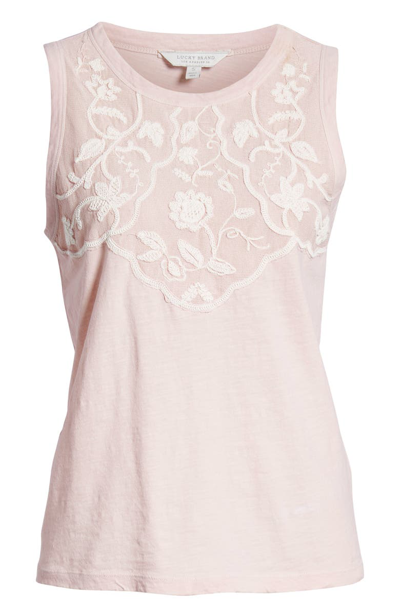 Lucky Brand Cotton Applique Tank Top In Pink