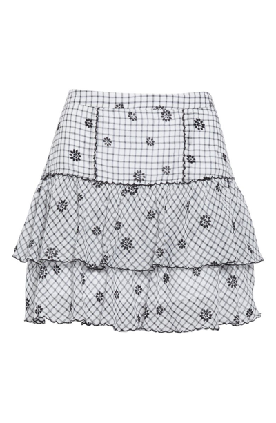 Shop Loveshackfancy Amy Tiered Cotton Miniskirt In Charcoal