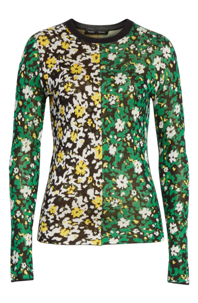 Shop Proenza Schouler Bicolor Silk Jacquard Floral Sweater In Black/ Green Combo