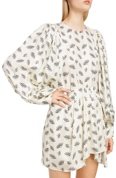 Shop Isabel Marant Reone Fan Print Silk Dress In Ecru