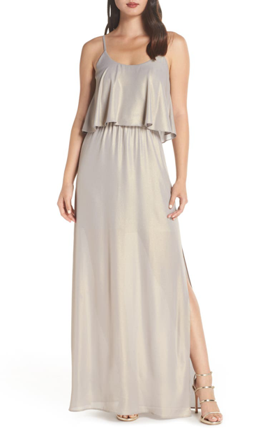 Shop Wayf The Carolina Popover Gown In Platinum Shimmer