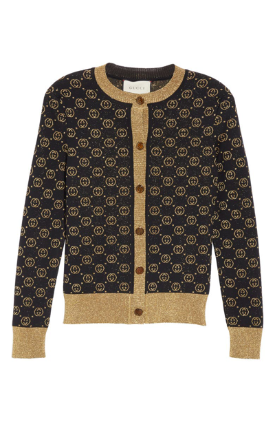 Shop Gucci Metallic Gg Cardigan In Black/ Gold