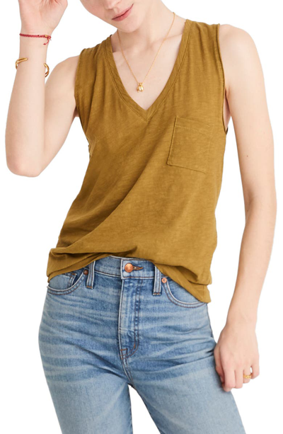 Shop Madewell Whisper Cotton V-neck Tank In Spiced Olive