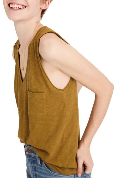 Shop Madewell Whisper Cotton V-neck Tank In Spiced Olive