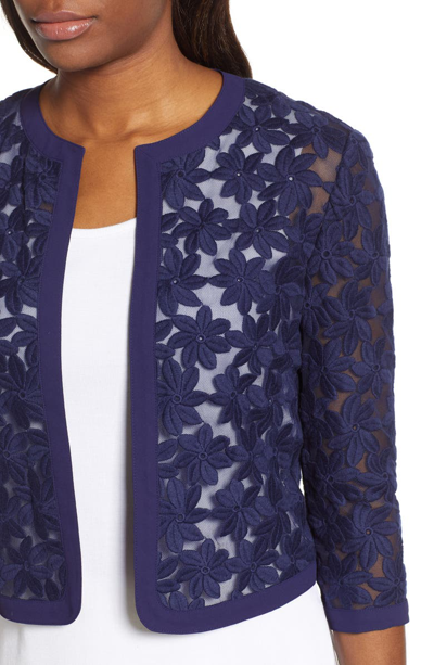 Shop Anne Klein Broderie Lace Cardigan In Distant Mountain