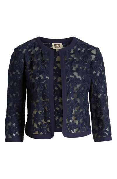 Shop Anne Klein Broderie Lace Cardigan In Distant Mountain