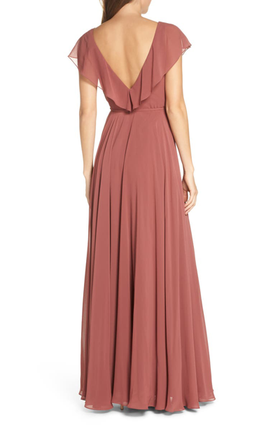 Shop Jenny Yoo Faye Ruffle Wrap Chiffon Evening Dress In Cinnamon Rose