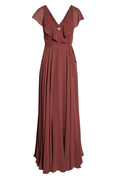 Shop Jenny Yoo Faye Ruffle Wrap Chiffon Evening Dress In Cinnamon Rose