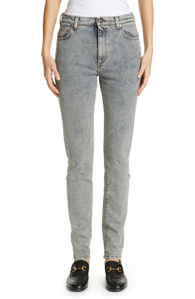 Shop Gucci Stamp Print Skinny Jeans In Light Blue/ Black