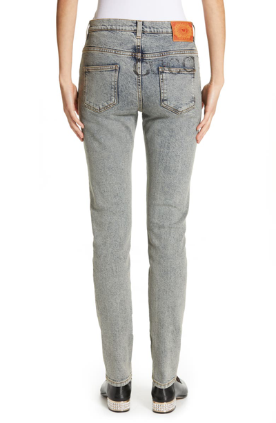 Shop Gucci Stamp Print Skinny Jeans In Light Blue/ Black