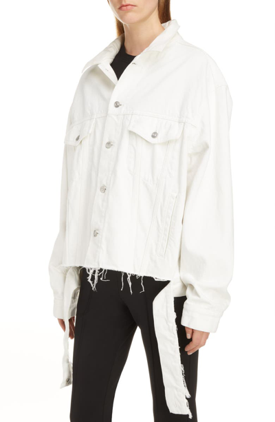 Shop Balenciaga Cut Waistband Denim Jacket In Stonewash White