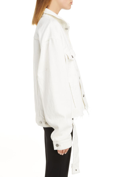 Shop Balenciaga Cut Waistband Denim Jacket In Stonewash White