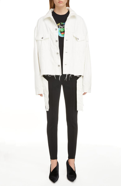 Shop Balenciaga Cut Waistband Denim Jacket In Stonewash White