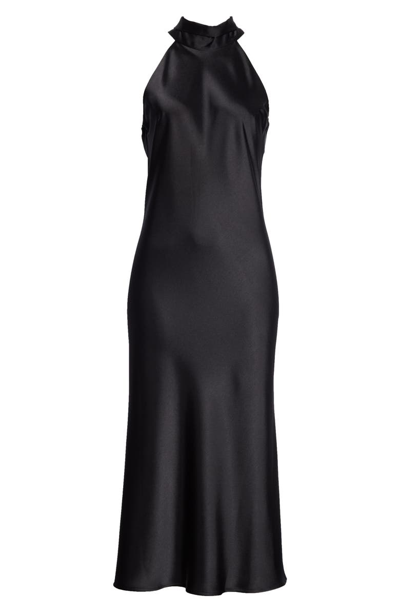 Shop Galvan Satin Halter Neck Dress In Black