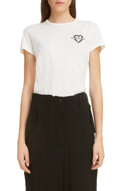 Shop Givenchy Beaded Daisy Heart Logo Tee In 100-white