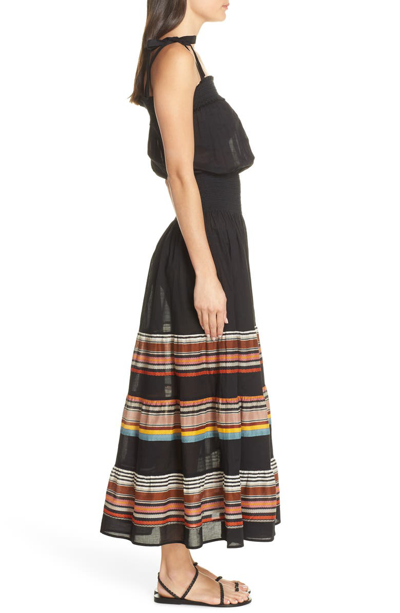 Shop Tory Burch Smocked Cover-up Maxi Dress In Black / Webbing Stripe