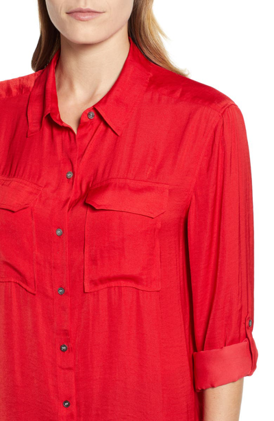 Shop Vince Camuto Two-pocket Rumple Blouse In Fireside