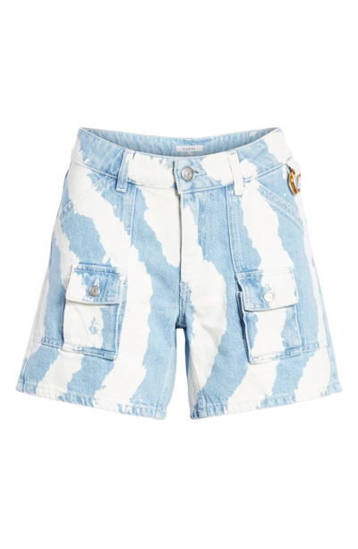 Shop Ganni Denim Shorts In Bleach Tie Dye