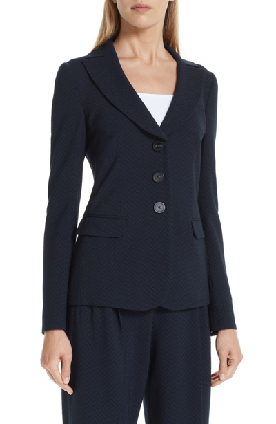 Shop Emporio Armani Woven Stretch Wool Jacket In Midnight