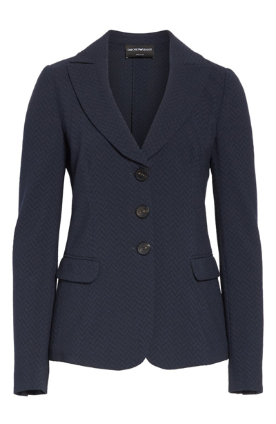 Shop Emporio Armani Woven Stretch Wool Jacket In Midnight