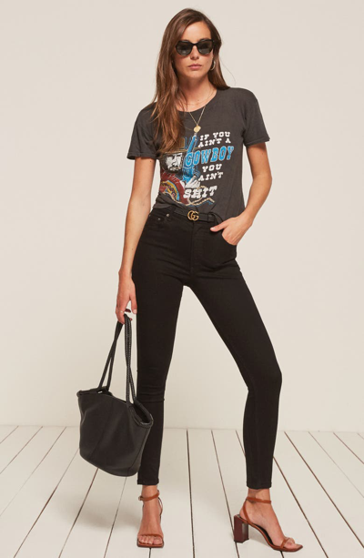 Shop Reformation High & Skinny Jeans In Black