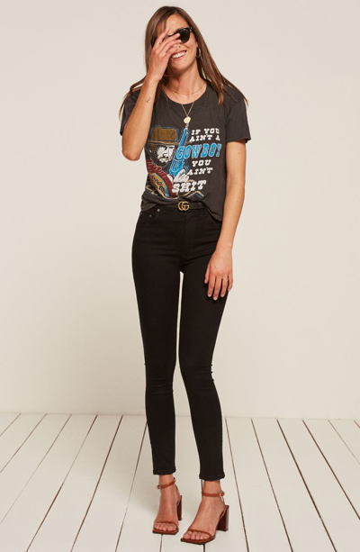 Shop Reformation High & Skinny Jeans In Black