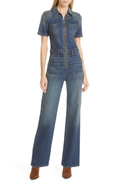 Shop Nili Lotan Denim Jumpsuit In Tribeca Wash