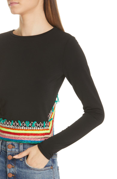 Shop Alice And Olivia Delaina Embroidered Crop Top In Black/ Multi