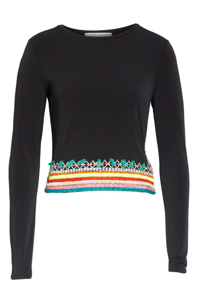 Shop Alice And Olivia Delaina Embroidered Crop Top In Black/ Multi