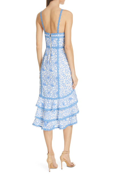 Shop Alice And Olivia Diane Tiered High/low Dress In Cornflower/ White
