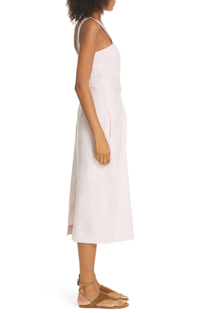 Shop Vince Wide Strap Belted Linen Blend Dress In Rosa Seco