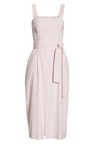 Shop Vince Wide Strap Belted Linen Blend Dress In Rosa Seco