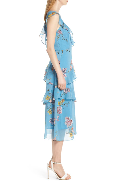 Shop Avec Les Filles Painterly Boutique Ruffle Georgette Dress In Cerulean Multi