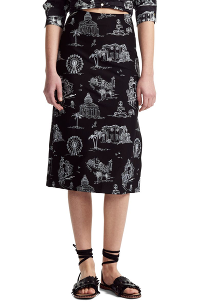 Shop Maje Embroidered Graphic Midi Skirt In Printed