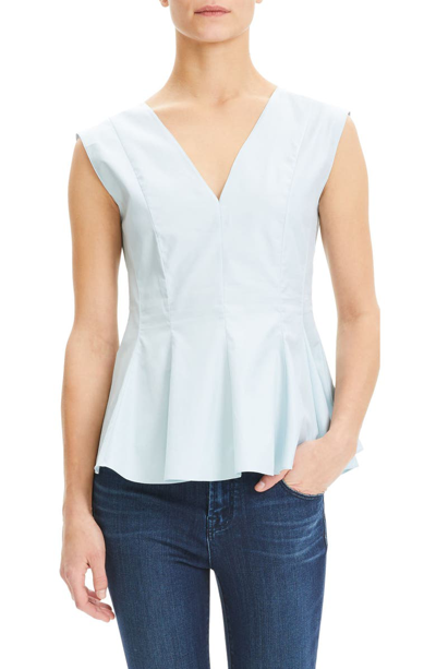 Shop Theory Perfect Cotton Peplum Blouse In Blue Stream