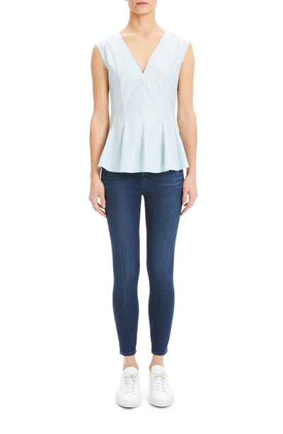 Shop Theory Perfect Cotton Peplum Blouse In Blue Stream