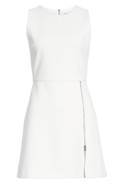 Shop Alice And Olivia Julie Zip Detail A-line Minidress In Off White