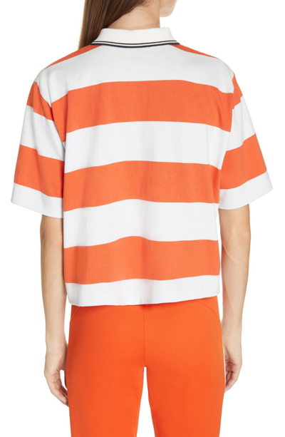 Shop Tory Sport Stripe Crop Polo In Broad Stripe Varsity Orange