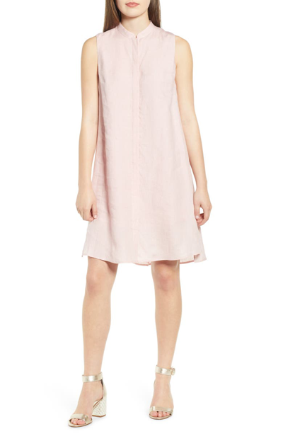 Shop Anne Klein Mandarin Collar Linen Trapeze Dress In Cherry Blossom