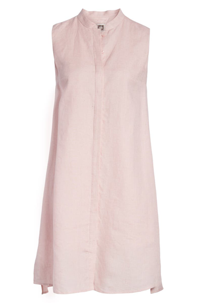 Shop Anne Klein Mandarin Collar Linen Trapeze Dress In Cherry Blossom