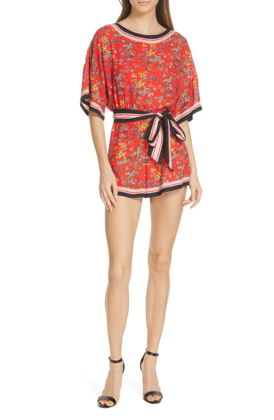 Shop Alice And Olivia Bowie Floral Belted Romper In Sm Freesia Blossm Bt Poppy/ Mt