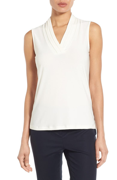 Shop Anne Klein Triple Pleat V-neck Jersey Top In White