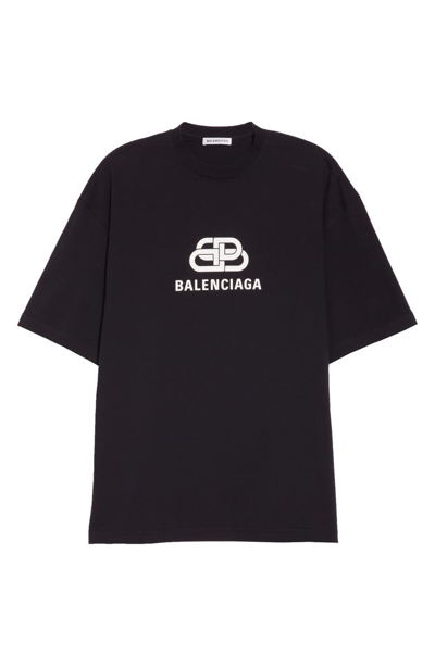 Shop Balenciaga Bb Logo Oversized Tee In Black